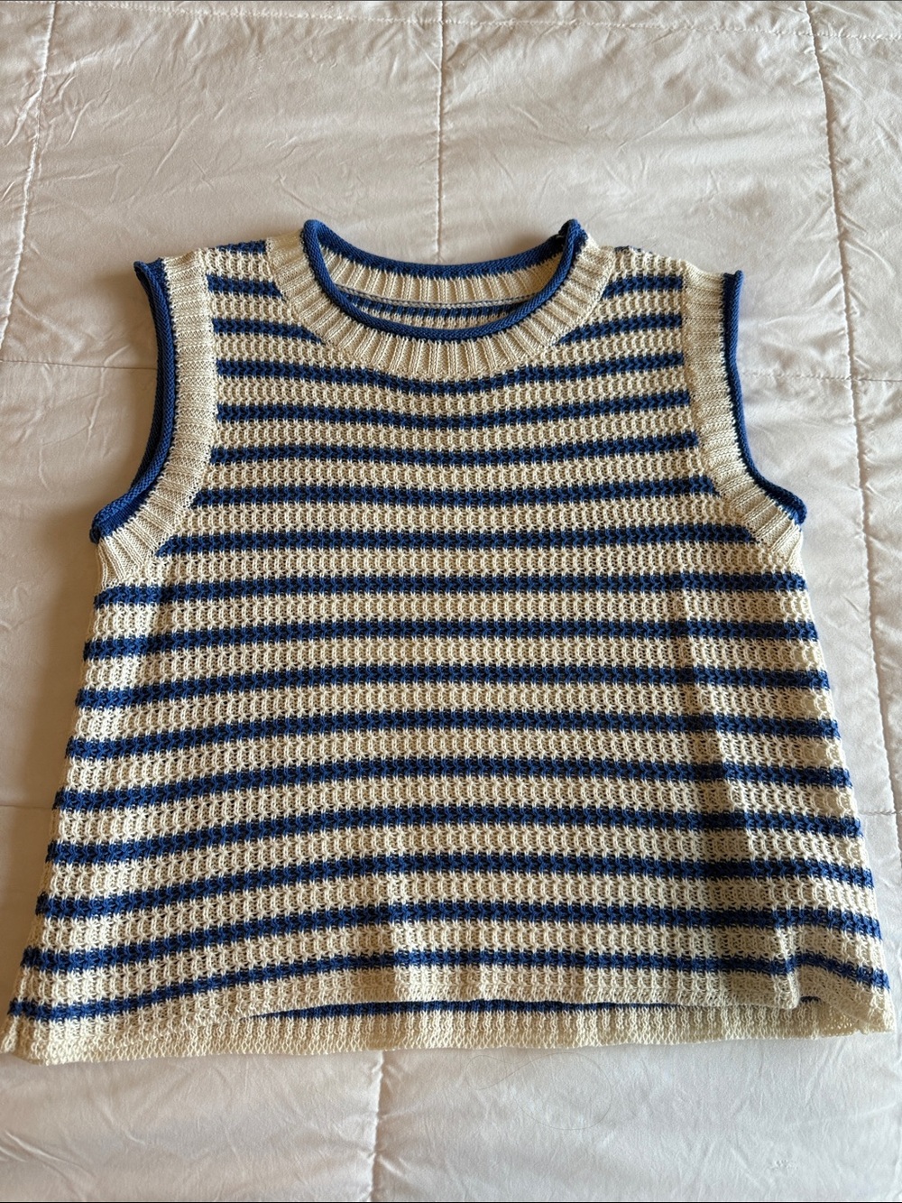 Striped Knit Tank Top - Cream & Blue